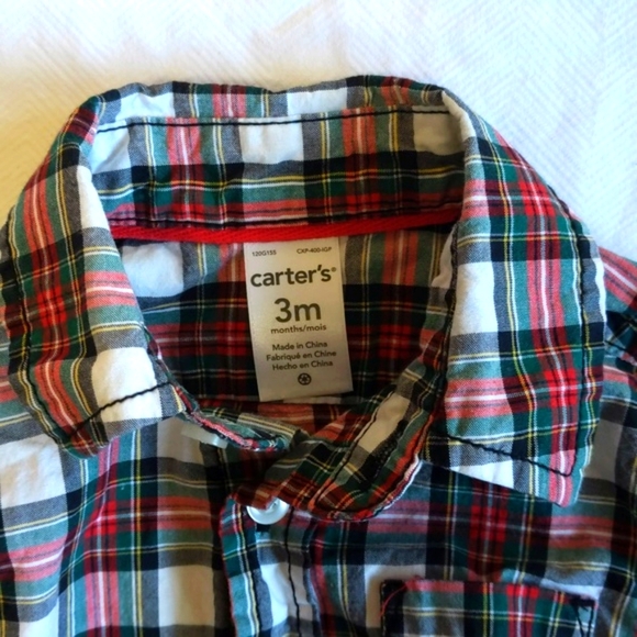 carter's christmas plaid collared button down bodysuit diaper shirt 3 months - Picture 2 of 6